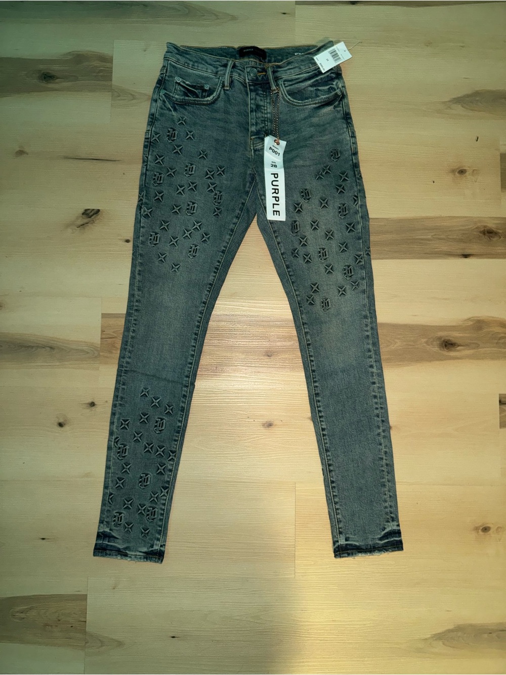 Purple Brand Denim Washed Blue Purple Monogram Embroidered Skinny Jeans